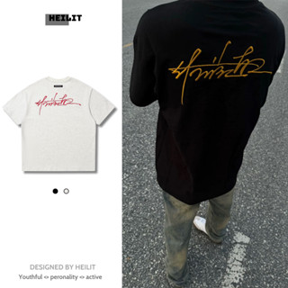 Áo Thun Nam Họa Tiết Thêu Chữ HeiLit Phông Tay Lỡ Chất Vải Cotton Co Giãn Chuẩn Form Rộng