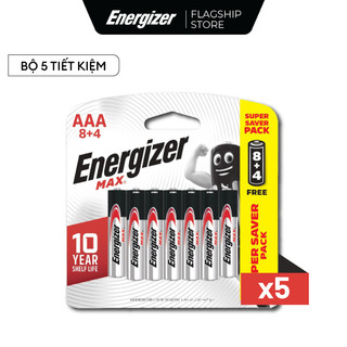 Bộ 5 vỉ pin aaa energizer max e92 bp8+4 - vỉ 8 tặng 4