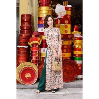 Áo Dài Hoa Nhí May Sẵn Lụa Nhật hàng 2 tà Nữ Tính Thiết Kế Hiện Đại Cao Cấp Dự Tiệc Lễ Tết Đẹp
