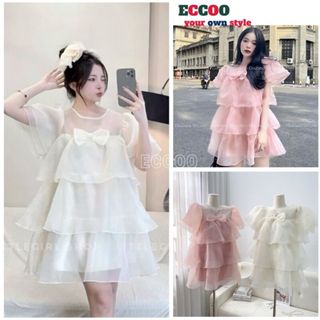 Váy Babydoll Tơ Tầng Nơ Ngực Tiểu Thư Siêu Xinh Hàng 2 Lớp Phong Cách Tiểu Thư Ulzzang - ECCOO
