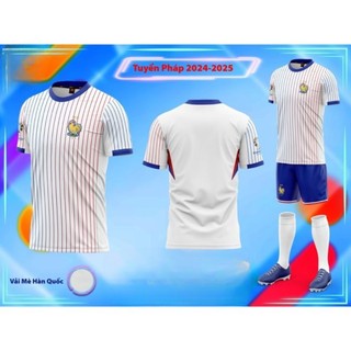 Quần áo đá banh Pháp Euro 2024 màu trắng vải mè Hàn Quốc CÓ IN TÊN SỐ
