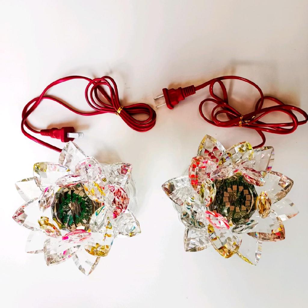 Đèn Sen Pha Lê 14 Nguyên Khối, 2 Cây, Chip LED 7 Màu, Trang Trí Phòng