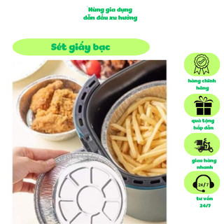 Set 10 khay giấy bạc lót nồi chiên không dầu khay nhôm nướng bánh có thể tái sử dụng nhiều lần kích thước 22 cm