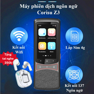 Máy phiên dịch thông minh Corisu Z3 dùng sim 4G, kết nối wifi, dịch offline 11 ngôn ngữ, hỗ trợ dịch giọng nói 2 chiều