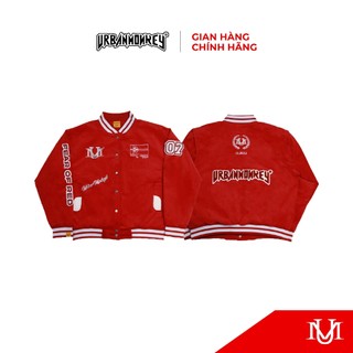 Áo Khoác Varsity Unisex URBAN MONKEY " Varsity Basic Red " Chất Liệu Nhung Tăm Phối Màu Đỏ