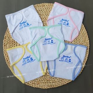 Set 5 tả vải dán cotton trắng viền màu hotga cho bé sơ sinh