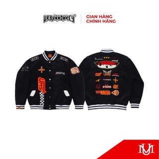 Áo Khoác Varsity Unisex URBAN MONKEY " Varsity 7TH Racestar All Black " Chất Liệu Nhung Tăm Phối Màu Đen