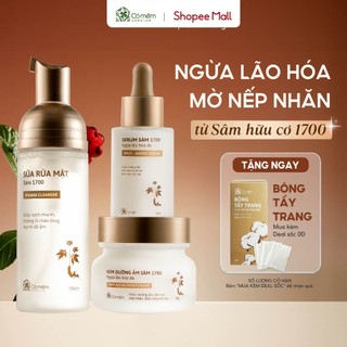 Combo 3 bước bọt rửa mặt serum và kem dưỡng sâm 1700 ngừa lão hoá da