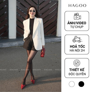 Áo blazer hagoo 2 màu trắng - nâu phong cách hiện đại hagoo