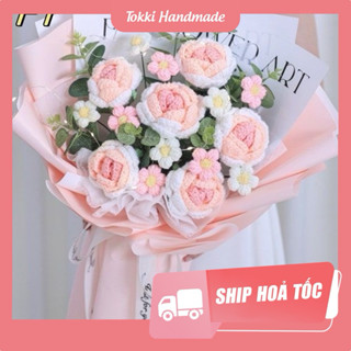 [Có sẵn] Bó hoa hồng handmade móc len đủ màu sắc, hoa hồng len đan tay làm quà tặng người yêu, sinh nhật