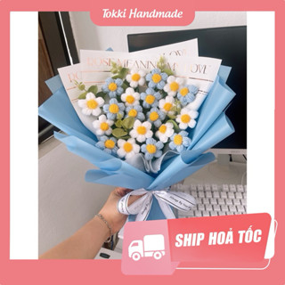 [Sẵn] Bó hoa handmade 5 cánh bằng len mix màu pastel siêu đáng yêu, chất len milk cotton lạnh quà tặng người thân