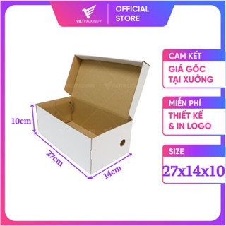 27x14x10 Combo 20 hộp carton nắp gài màu trắng, hộp giấy đựng giày dép nữ, hộp carton Vietpacking V0160-20