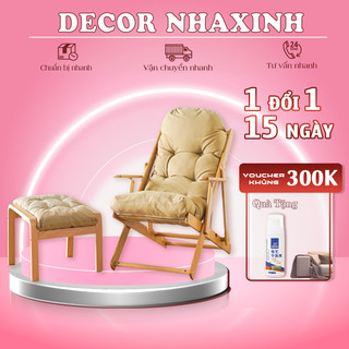 Ghế Thư Giãn, Ghế Lười Bằng Gỗ, Ghế Ban Công Pello Khung Gỗ Bông Chắc Chắn, Tặng Kèm Đôn Gác Chân
