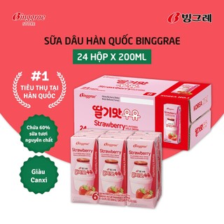 Thùng Sữa Dâu Hàn Quốc Binggrae Strawberry Milk (200ml x 24 hộp)