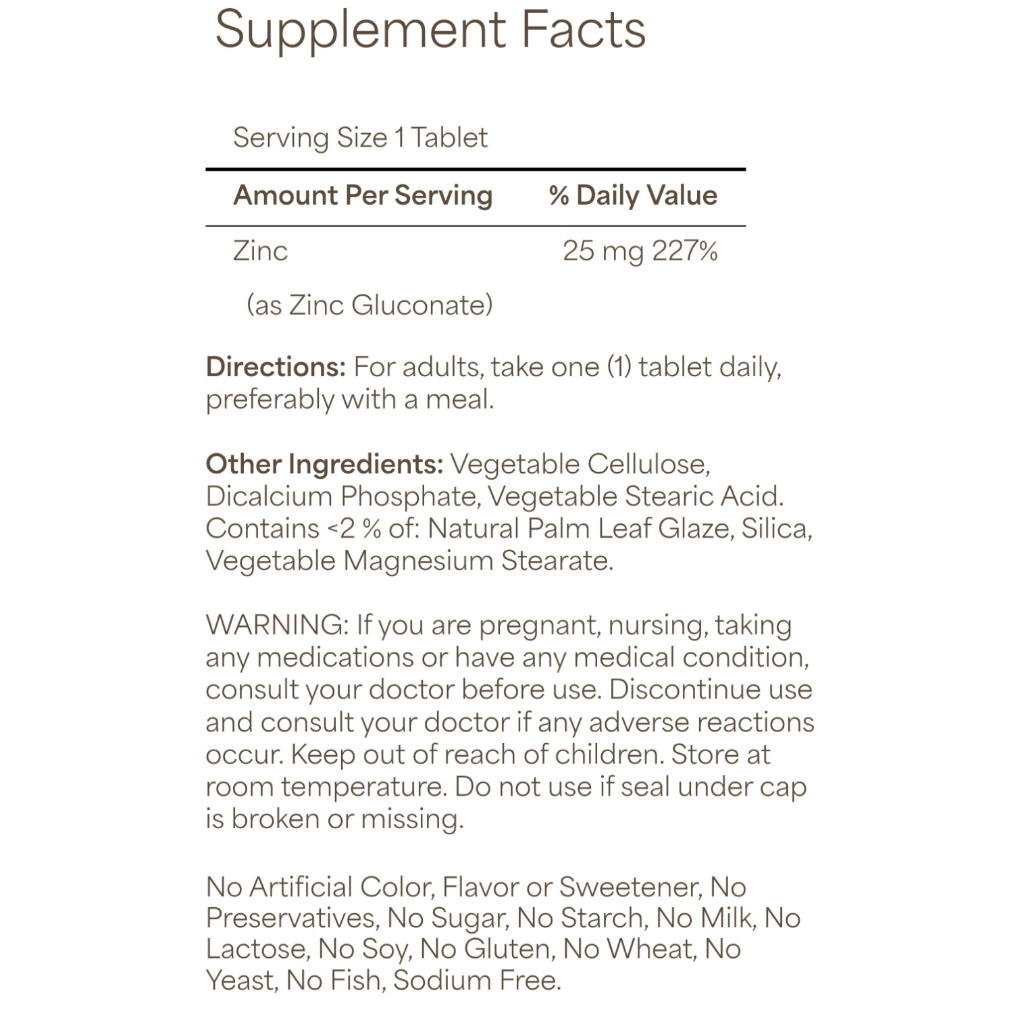 (BILL US)Viên uống bổ sung kẽm tăng sức đề kháng Puritain'sPride Zinc Gluconate 25mg -100viên