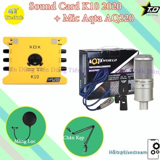 Mic thu âm AQ220 Sound Card XOX K10 2020 chân màng- bộ livestream sound card xox k10 2020 phiên bản tiếng anh đầy đủ