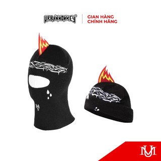 Nón trùm đầu Unisex URBAN MONKEY " Gorado Beanie Black " Chất Liệu Len Đan Thêu 3D Phối Màu Đen