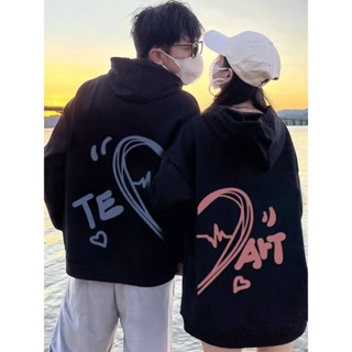 Áo hoodie nỉ bông in hình trái tim Te-Art xanh hồng cho các cặp đôi form unisex rộng đẹp