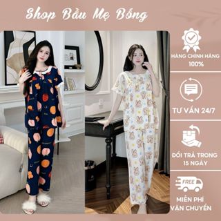 Combo 2 Bộ Mặc Bầu, Sau Sinh Quần Dài Áo Cộc Tôn Lanh 2 Da Thái Dành Cho Mẹ Bầu Freesize 42kg - 70kg