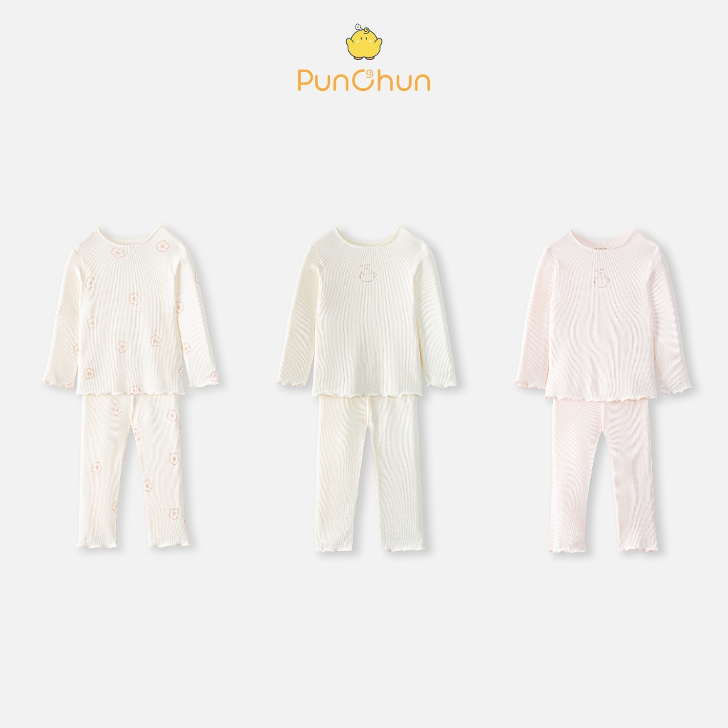 [PUNCHUN 6M-5Y] Bộ quần áo dài cổ tròn thun tăm Tea cho bé gái Punchun