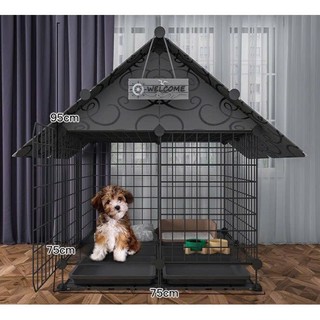 < Tặng Dây Rút > COMBO Chuồng Chó lắp ghép 2 ô bằng lưới sắt , có chân - kèm khay vệ sinh ( đa dạng kích thước )