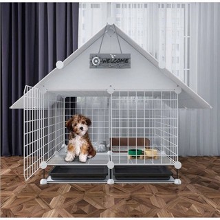  < Tặng Dây Rút > COMBO Chuồng Chó lắp ghép 2 ô bằng lưới sắt  có chân - kèm khay vệ sinh   đa dạng kích thước   