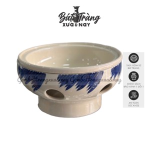 Bếp Hâm Nóng Thức Ăn Bằng Nến/Cồn Sứ Trắng Khử Men Bóng Kẻ Xanh Hâm Nóng Canh/Thịt/Các Món Ăn Gốm Sứ Cao Cấp Bát Tràng