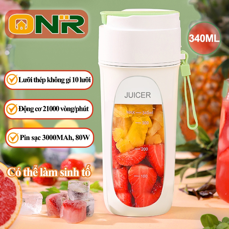Máy ép trái cây điện Máy xay sinh tố Mini cầm tay sạc lại có 10 lưỡi 340ml