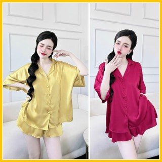 Đồ bộ pijama đùi cánh dơi chất lụa latin trơn mềm mịn, kiểu cánh dơi phom rộng - linhnguyenshop