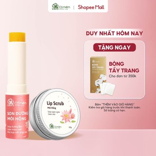 Combo môi hồng gồm son dưỡng hồng môi và tẩy da chết giảm thâm cỏ mềm