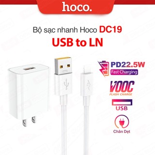 Bộ sạc nhanh 22.5W Hoco DC19 USB dùng cho ip7/8/X/11/12 sạc nhanh 5A/Q.C 3.0 hỗ trợ sạc VOOC, kèm dây dài 100cm