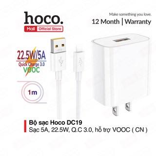 Bộ sạc nhanh Hoco DC19 USB dùng cho ip7/8/X/11/12 sạc nhanh 5A/22.5W, hỗ trợ sạc VOOC, kèm dây dài 1m