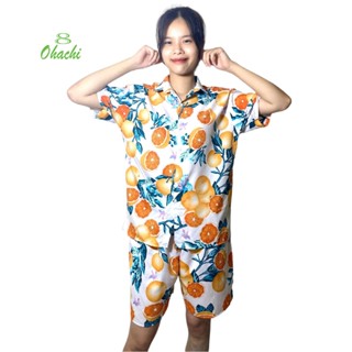 Bộ áo sơ mi đi biển -ohachi, bộ đồ đôi hoa quả hoạ tiết nam nữ quan ao hawaii Kate Thái