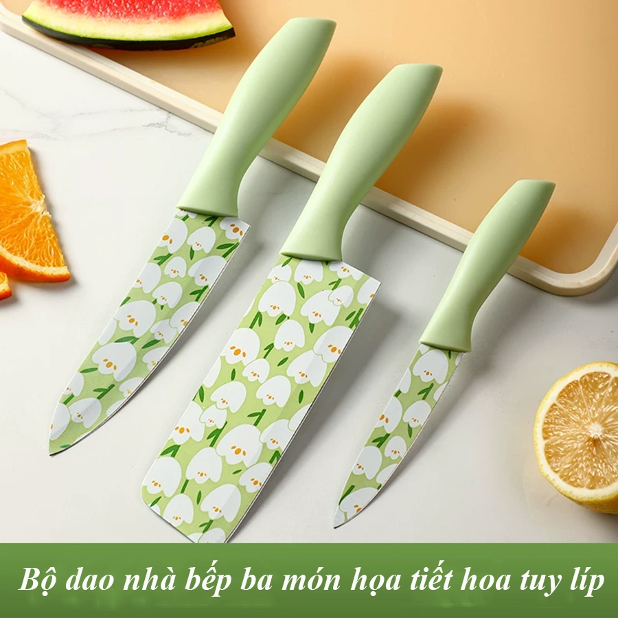 Bộ dao 3 món làm bếp kèm vỏ bọc lưỡi dao - dao gọt hoa quả, thái thịt cá