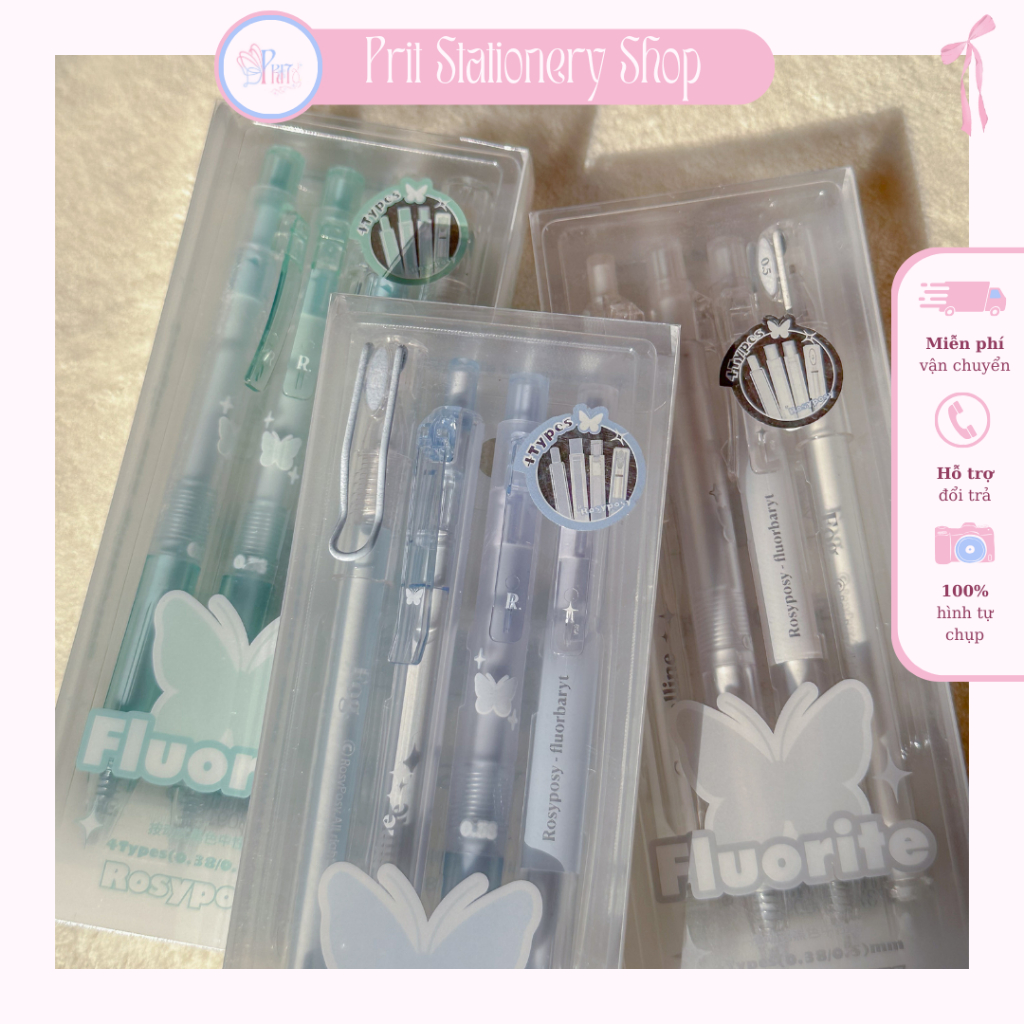 Bút Flourite trong suốt hoạt tiết bươm bướm xinh  xắn
