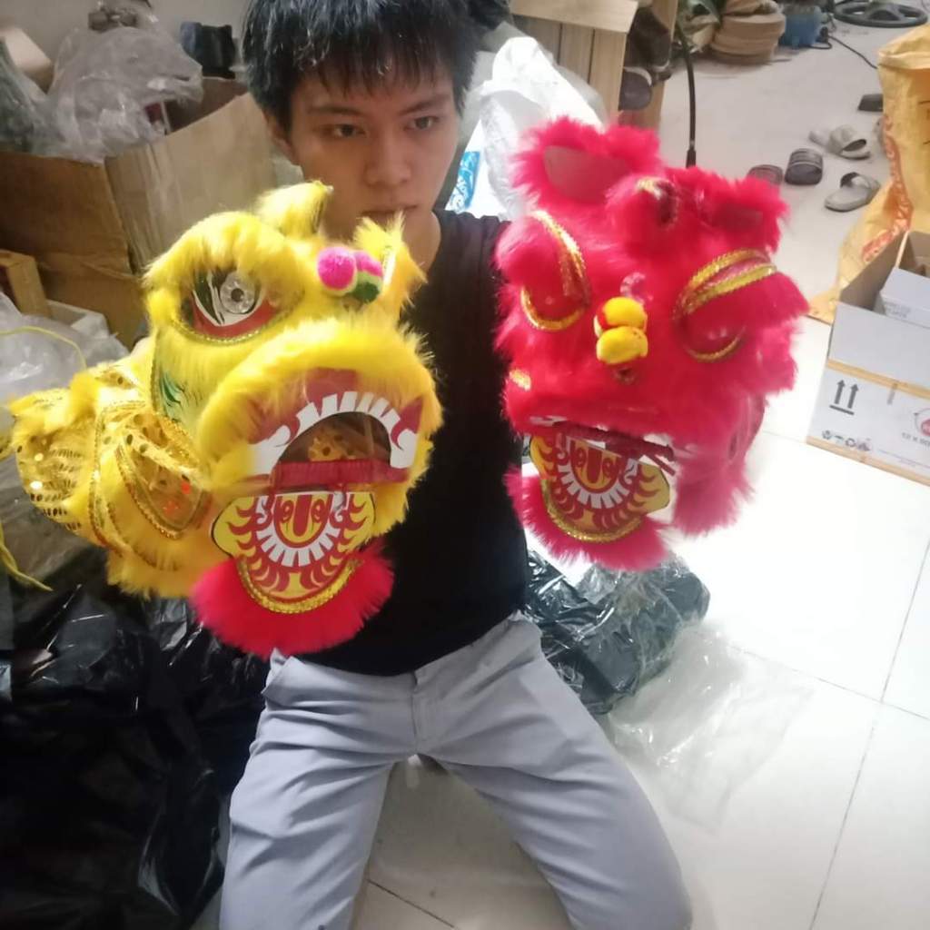 (Rộng 14cm)Đầu múa Lân mini trang trí trung thu, tết,  đầu lân trang trí phong thủy (xỏ tay)