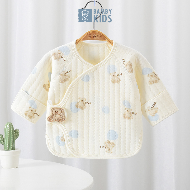 Áo sơ sinh 1-3M trần bông mùa đông loại A phong cách Hàn Quốc, mẫu mới 2024