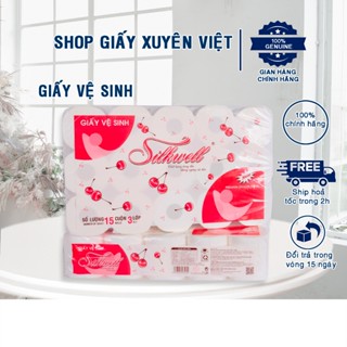 Giấy Vệ Sinh Silkwell Cherry 15 Cuộn 3 Lớp Cao Cấp, Giấy Vệ Sinh Đa Năng Dạng Cuộn Tròn