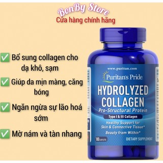 (Bill hãng) Collagen thuỷ phân, giúp trắng da, mờ nám, tàn nhang 1000mg PURITAN'SPRIDE -180V