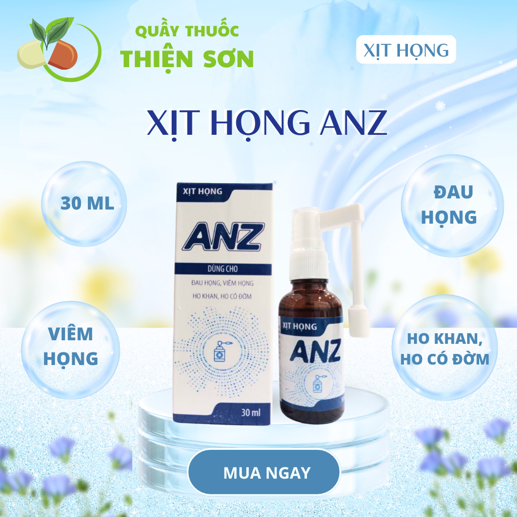 Dung dịch Xịt họng Anz - xịt ho khan ho có đờm viêm họng Thiện Sơn