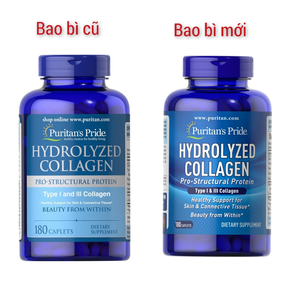 (Bill hãng) Collagen thuỷ phân, giúp trắng da, mờ nám, tàn nhang 1000mg PURITAN'SPRIDE -180V