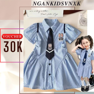 Tt449 váy kẻ sọc phối cavat gắn hình thỏ cho bé - ngankids