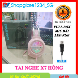 Tai Nghe Gaming Màu Hồng, cổng USB- Có Đèn Led Và Mic Cho Pc / Laptop - Full Box, Mới 100%
