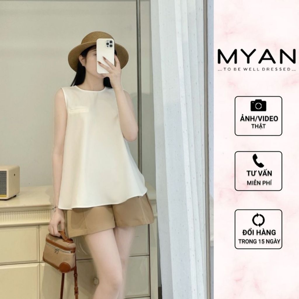 MYAN DESIGN Áo Sơ Mi Sát Nách Nữ Dáng Đuôi Tôm Thiết Kế Túi Cơi Phong Cách Thanh Lịch Avn052401