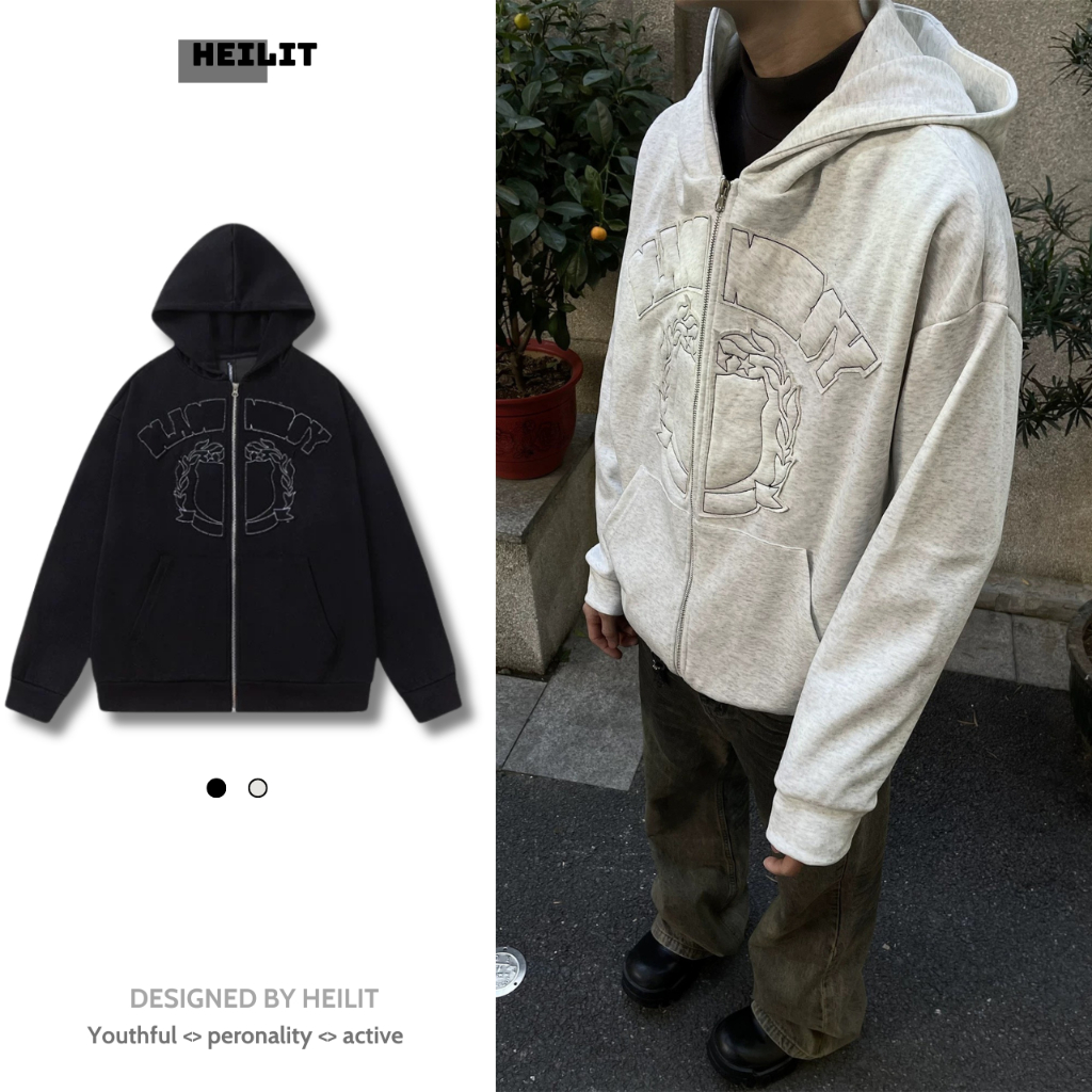 Áo Khoác Hoodie Zip Nam Hoạt Tiết Basic HeiLit Áo Khoác Nỉ Có Mũ Form Rộng Unisex