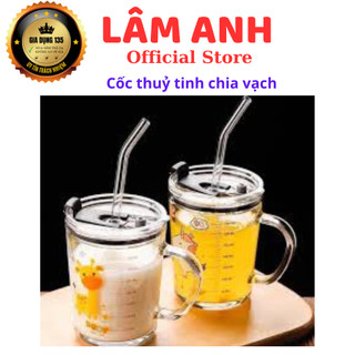 CỐC THỦY TINH CHIA VẠCH CÓ NẮP VÀ ỐNG HÚT GIAO HÀNG NGẪU NHIÊN - LA565