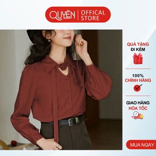 Áo sơ mi công sở nữ kiểu hàn quốc cổ thắt nơ ngực bèo tay dài thanh lịch QUYÊN AA375