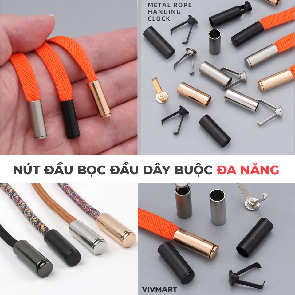 Nút Đầu Bọc Đầu Dây Buộc Trang Trí Cho Phụ Kiện Quần Áo, Mũ, Giày, Thắt Lưng, Túi, Balo - Nút Khóa Chặn Dây Có Thể Tháo