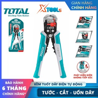 Kìm tuốt dây điện tự động TOTAL THT15246 kềm cắt tuốt dây đa năng 3 trong 1 có đầu dò điện cảm ứng, kềm bấm cos dây điện