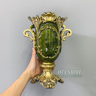 Bình cắm lông công phong thủy, cắm hoa màu xanh rêu